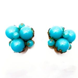 Vintage Czech Gold & Turquoise Glass Bead Earrings